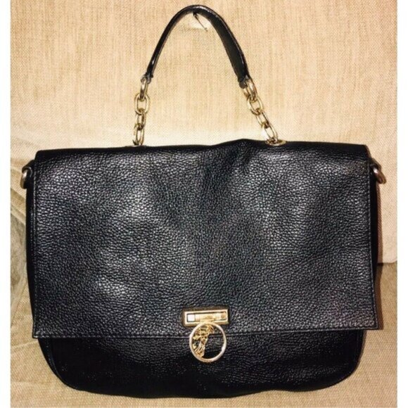Authentic Versace  Collection Black Pebbled Leather Top Handle Bag - Picture 1 of 14